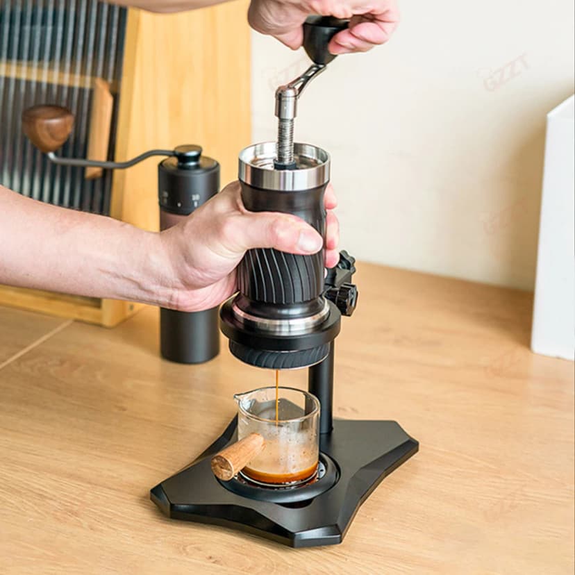 GZZT Portable Manual Espresso Maker - 9-12 Bar Pressure, Black