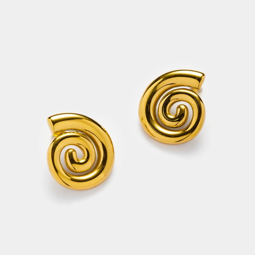 18K Gold Plated Stainless Steel Spiral Stud Earrings for Women