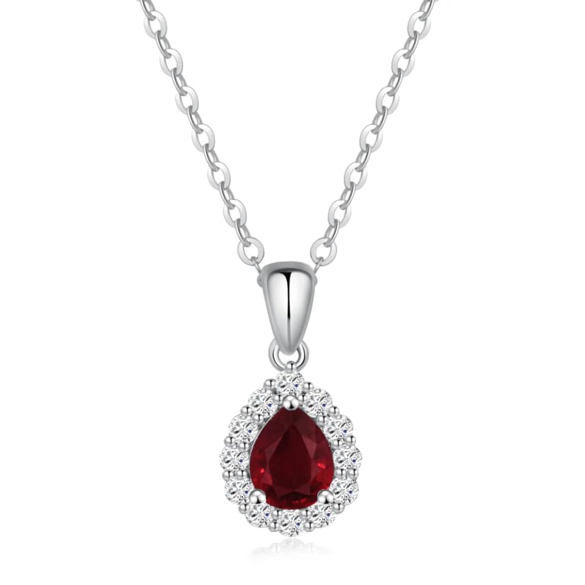 14K Solid Gold Pear Cut Red Sapphire Pendant Necklace