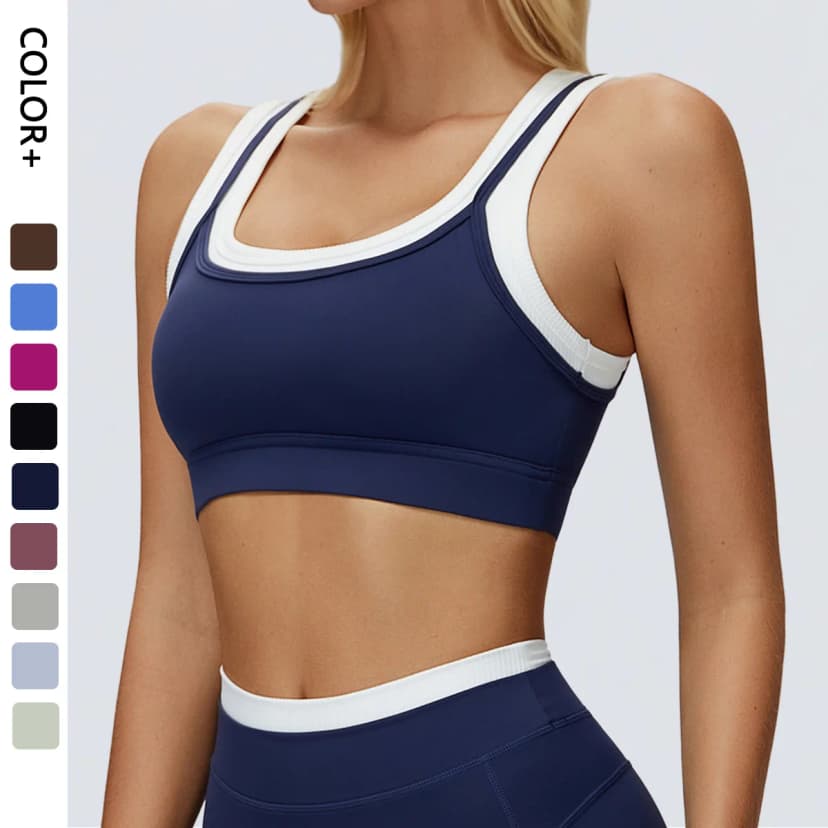 Sujetador de yoga de nuevo diseño: sujetador deportivo con bloques de color y relleno para mujer