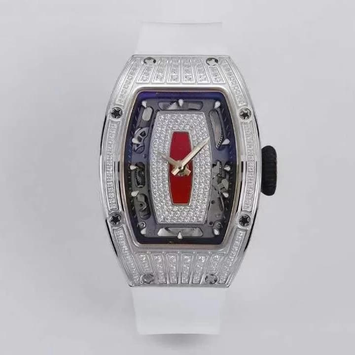 Reloj de pulsera automático de lujo con diamantes para mujer - Oro y Rojo