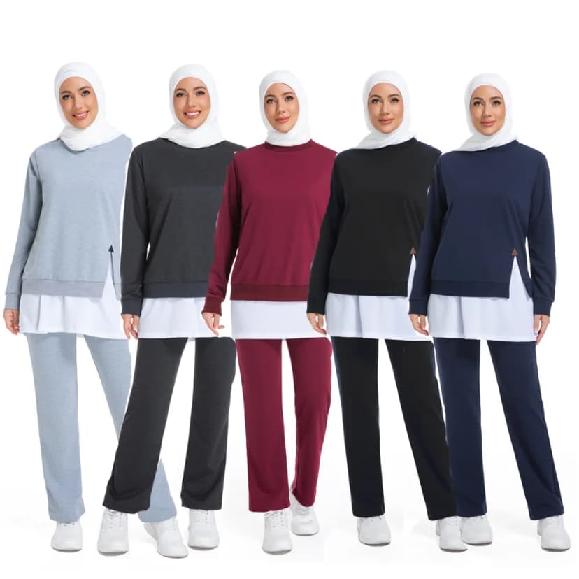Conjunto de 2 piezas de ropa deportiva modesta para mujer con logotipo personalizado - Ropa deportiva de talla grande