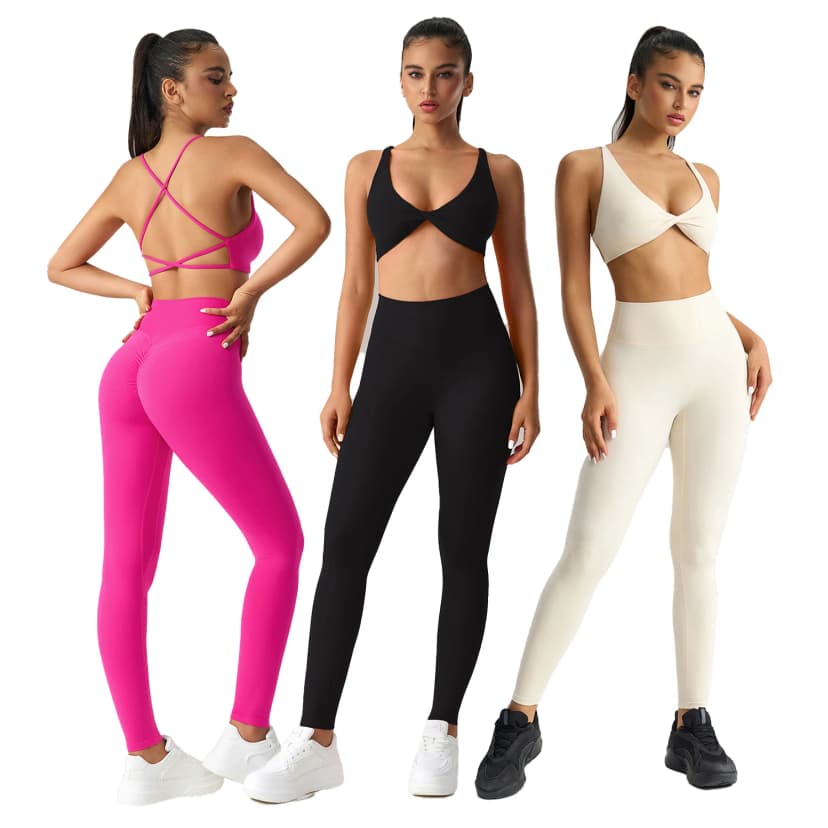 Set Yoga Senza Cuciture da Donna - Leggings a Vita Alta e Reggiseno Sportivo