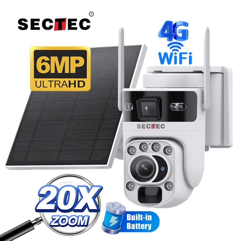 SECTEC 6MP Solcellsdriven kamera med 20x zoom och dubbla linser.