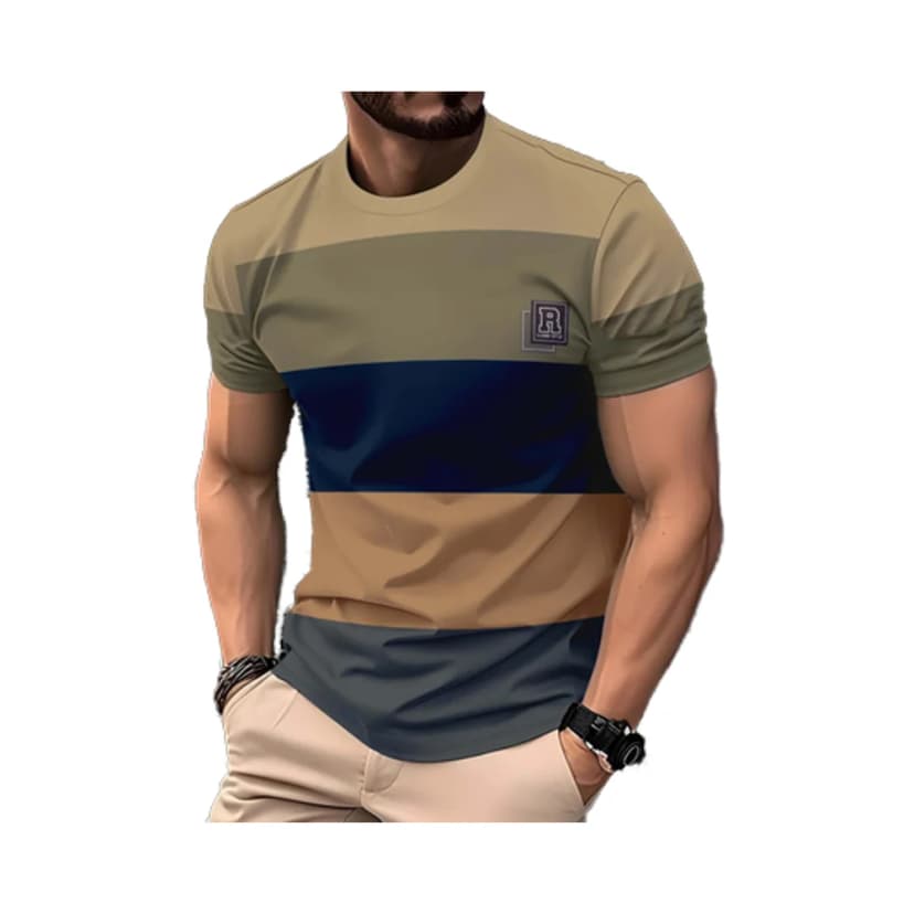 Casual stripete T-skjorte for menn – 100 % polyester, nuppefri