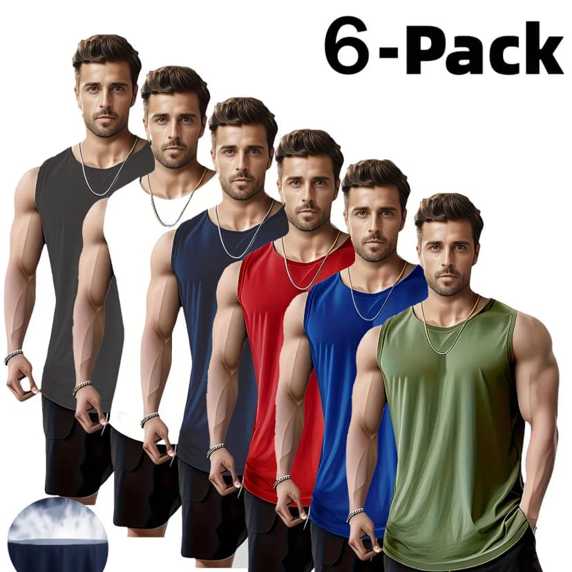 6er-Pack Herren lässige Sommer-Tanktops - Atmungsaktiv & Bequem