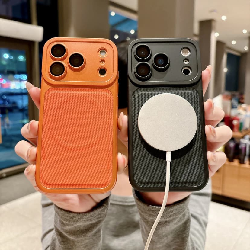 Custodia per telefono magnetica di lusso con texture in pelle per la serie iPhone 15