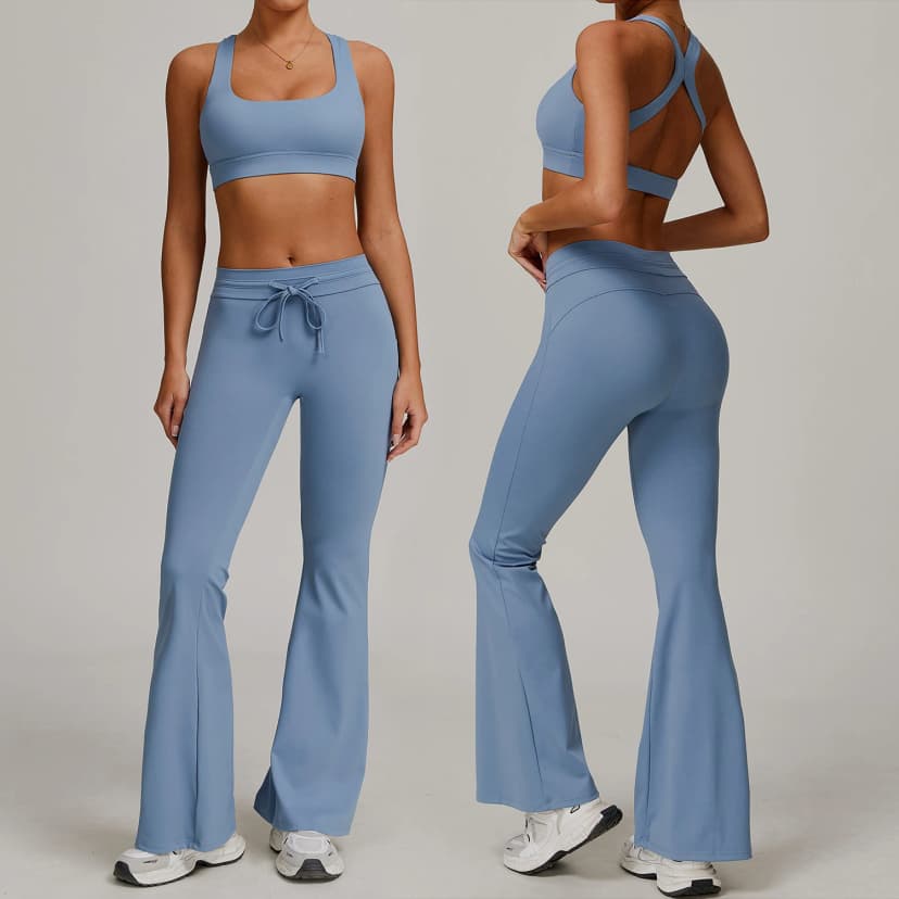 Completo Yoga da Donna a Vita Alta - Abbigliamento Sportivo Azzurro Cielo