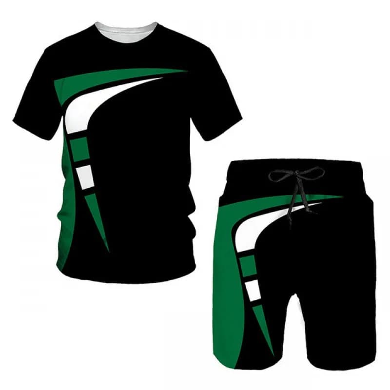 Lässiges Herren-Sportset mit 3D-Print: T-Shirt und Shorts – Sommerliche Sportbekleidung