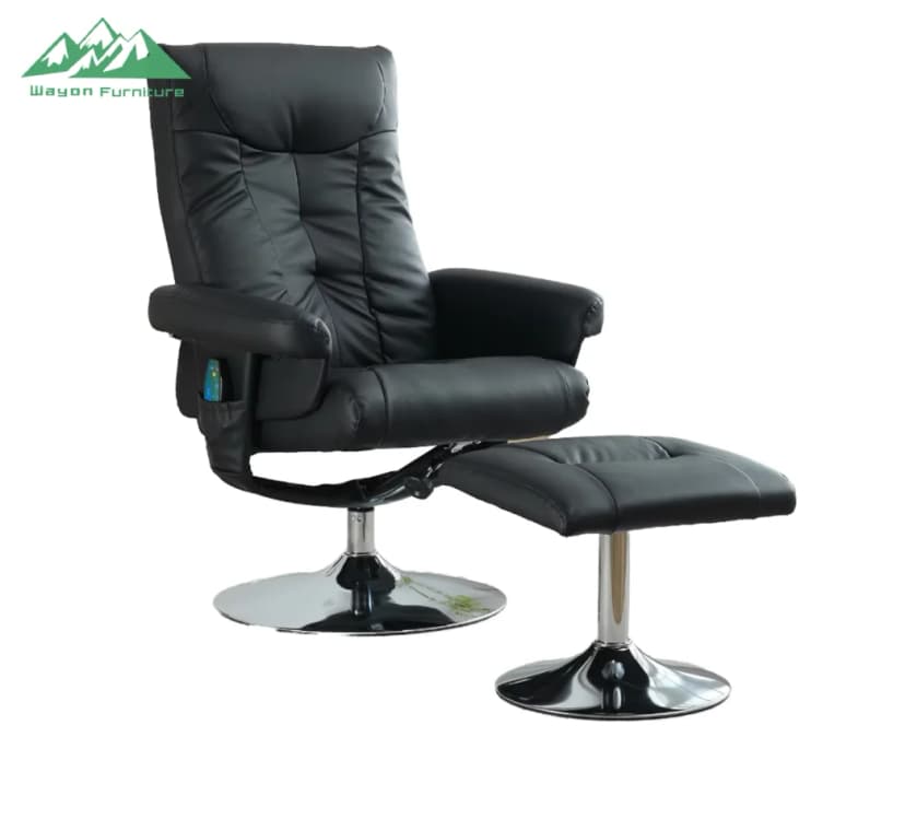 Wayon Relax-Massagesessel mit Fußhocker - Modernes schwarzes Leder